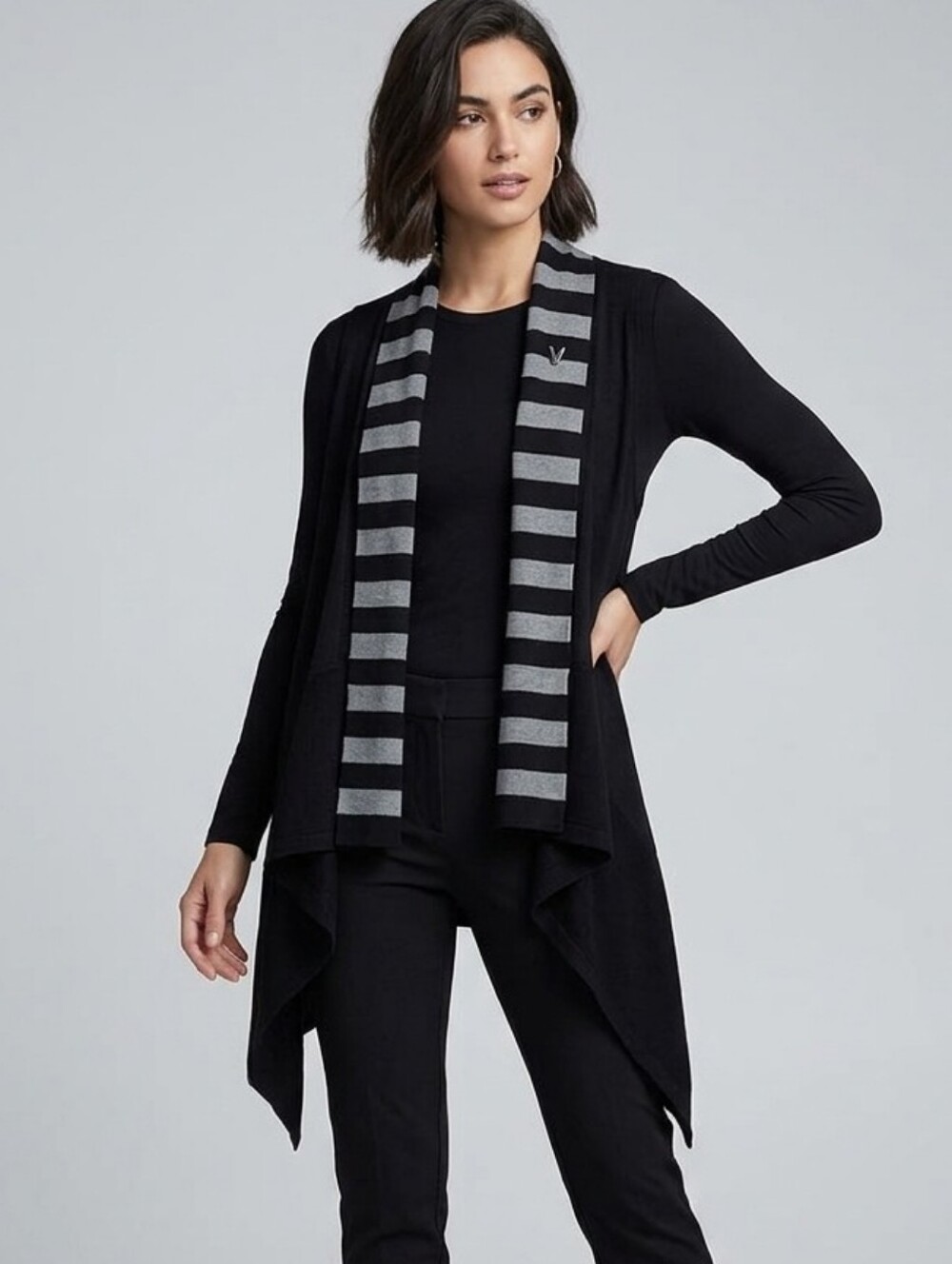 Knit Vest Shawl Overpiece Small Black Stripe MOSSIMO whimsigoth